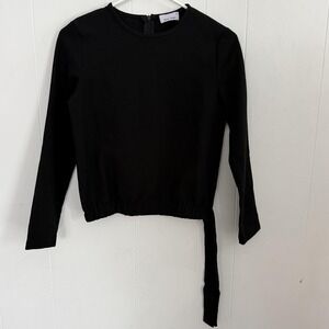 Blue Violet Blouse Girls 14 Black Long Sleeve Stretch Tie Hem Bow Top